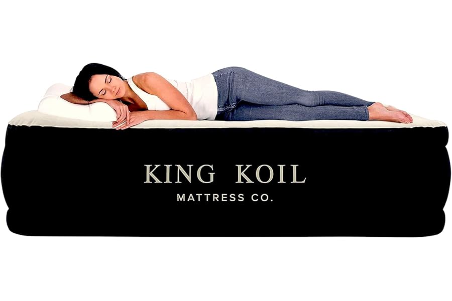 King Koil Luxury Pillow Top Plush Queen Air Mattress with Built-in High-Speed Pump Best for Home, Camping, Guests, 20" Queen Size Double Airbed Adjustable Blow Up Mattress, Waterproof, 1-Year Warranty product image