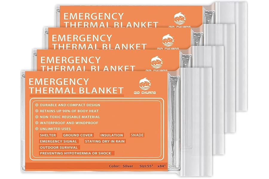QIO CHUANG Emergency Mylar Thermal Blankets -Space Blanket Survival kit Camping Blanket (4-Pack). Perfect for Outdoors, Hiking, Survival, Bug Out Bag ，Marathons or First Aid 1 product image