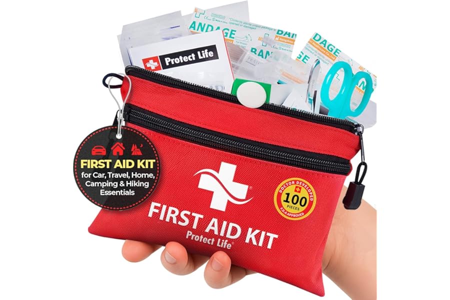 Protect Life First Aid Kit, Travel First Aid Kit for Car, 100 Piece Compact Emergency Preparedness Starter Kit for Home, Office, Camping, Hiking product image