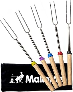 MalloMe Smores Sticks for Fire Pit Long - Marshmallow Roasting Sticks Smores Kit - Smore Skewers Hot Dog Fork Campfire Cooking Equipment, Camping Essentials S'mores Gear Outdoor Accessories 32" 5 Pack product image