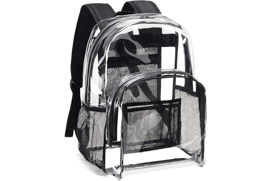 Vorspack Clear Backpack Heavy Duty PVC Transparent Backpack with Reinforced Strap Stitches & Large Capacity for College Workplace Security - Black product image