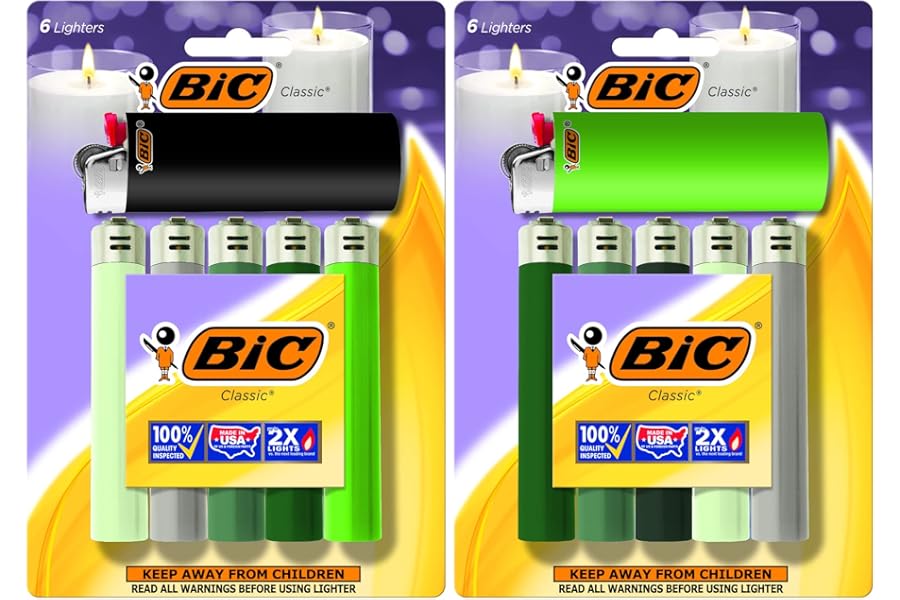 BIC Classic Maxi Pocket Lighter, Shades of Green, 12-Pack (Packaging and Colors May Vary) product image