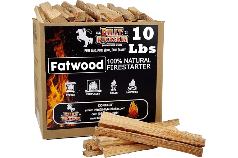 10lb Fatwood Fire Starter Sticks | 100% Natural Fire Starters for Campfires, Firepit, Fireplaces, BBQ, Wood Stoves | Easy Ignition w/Just 2 Sticks | Camping Essentials by Billy Buckskin (10lb Box) product image