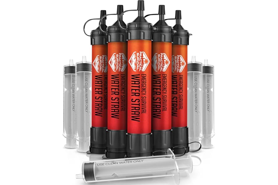 5 High-Capacity Emergency Water Straws – Lightweight, Reusable, 1800-gallon Filters for Camping, Hiking, Travel, Biking, Survival, and Emergency Preparedness - No Expiration Date - Practical Survival product image
