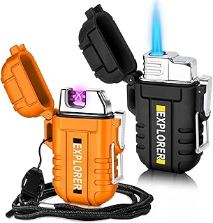 2 Pack Waterproof Lighter Outdoor Windproof Torch Lighters Dual Arc Butane Electric Lighters USB Rechargeable Lighters Flameless Plasma Lighter Camping Hiking Adventure Survival Tactical Gear product image