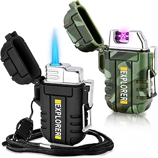 2 Pack Waterproof Lighter Outdoor Windproof Torch Lighters Dual Arc Butane Electric Lighters USB Rechargeable Lighters Flameless Plasma Lighter Camping Hiking Adventure Survival Tactical Gear product image