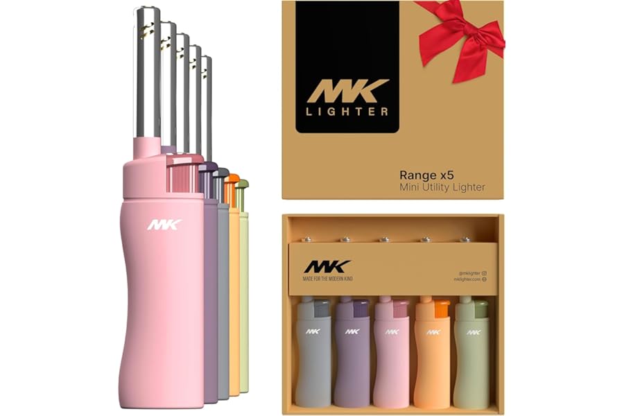 MK Candle Lighter, Butane Refillable Wind-Resistant Flame, 5-Pack for BBQ, Camping, Outdoor Use (Pastel-5pc) product image
