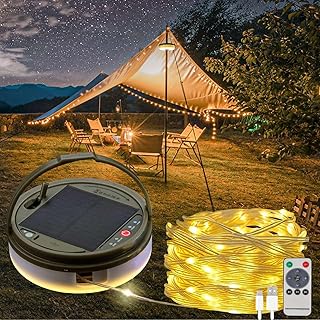Solar Camping String Lights, 39.4 FT Fairy String Light, 4 in 1 Portable Waterproof Camp Lamp with 8 Lighting Modes, Hanging Rechargeable Tent Lantern for Christmas Decorations Patio Party Essentials product image