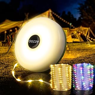 OGERY Camping String Lights, 4 in 1 Quick Storage 32.8FT Rechargeable Tent Lights String with 8 Lighting Modes, Hanging Waterproof Portable LED Lamp for Outdoor Patio Awning Garden Party Essentials product image