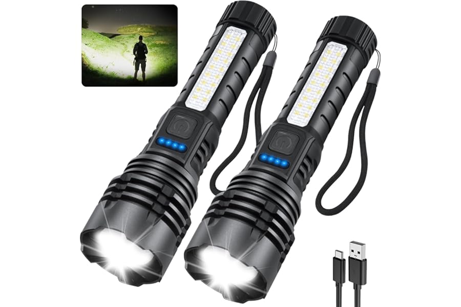 ZioeYiue Rechargeable Flashlights High Lumens, 7Mode Super Bright Flashlight Powerful, Adjustable Tactical Flash Light High Powered, LED Flashlights for Home Emergency Hunting Camping Essentials Gear product image