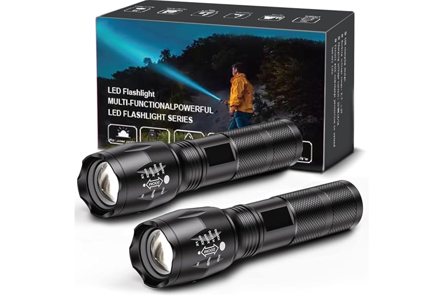 2 Pack Flashlights, Military Grade 5 Modes 3000 High Lumens Led Waterproof Handheld Flashlight for Camping Biking Hiking Outdoor and Home Use(Batteries Not Included) product image