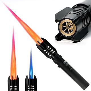 Camping Lighter, Torch Lighter, Straight Flame Bright Fire Refillable Windproof Adjustable Color with Safety Lock for Campfires Kitchen Hiking Candles Fireplace BBQ Outdoor Essentials (Black) product image