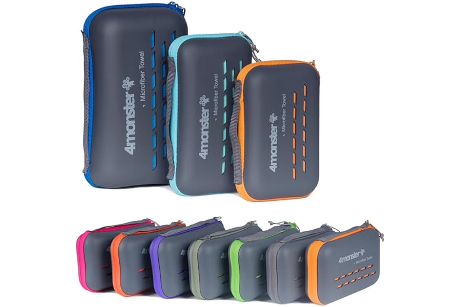 4Monster Quick Dry Travel Towel with Case & Carabiner – Super Absorbent Microfiber Gym & Camping Towel. Compact, Lightweight, Fast Drying for Beach, Swimming, Hiking, Backpacking product image