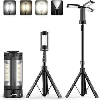 CAVN Rechargeable Camping Lights with Stand 6.5 ft Max Height, Portable Cordless LED Work Light 2200 Lumens 6500/4500/3500K Dimmable Camping Essentials Gear with Detachable Tripod, Black product image