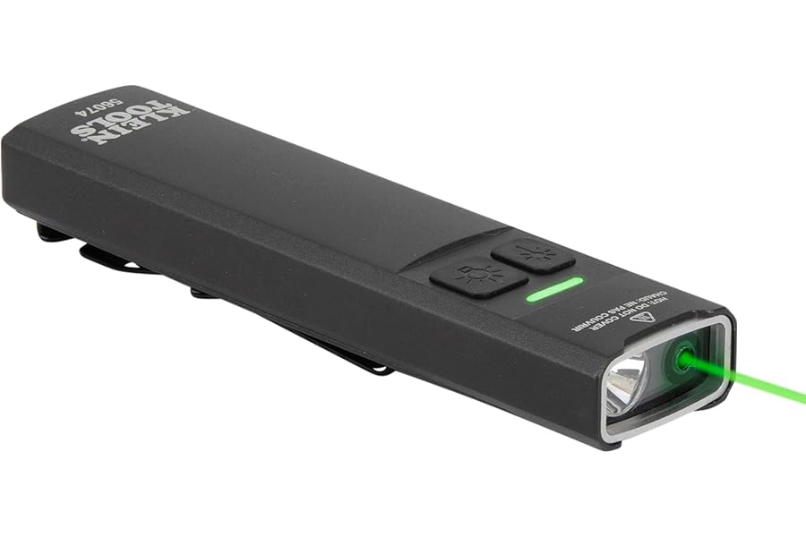 KLEIN TOOLS 56074 EDC Pocket Flashlight with Green Laser, Three Brightness Modes up to 1000 Lumens with Turbo Mode, Built-in Floodlight, <1mW, 510 to 530nm, Class 2, Rechargeable product image