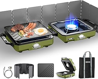 ODSD 2 Burner Camping Stove with Windshield, 20000 BTU Propane Camp Stove, Portable Folding Gas Stove, Camping Essentials Gear Includes Frying Pan, Coffee Stand & Carry Bag, Green product image