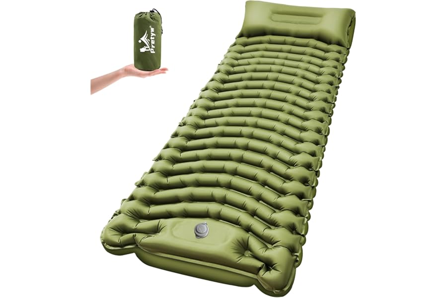 Pretyw Sleeping Pad for Camping - Ultralight Camping Mattress with Pillow, Built-in Foot Pump, Compact Inflatable Portable Mat for Backpacking, Hiking, Car Traveling, Beach, Tent product image