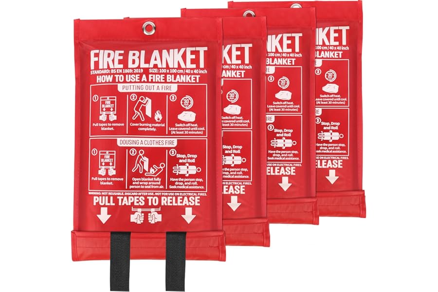 MIMEAQIER Emergency Fire Blanket 4 Pack 40"x40", Essential Fire Safety Blanket for Kitchen Home Garage Car Camping product image
