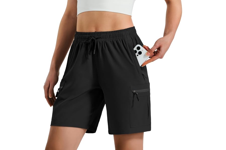 Hugut Women's Lightweight Hiking Cargo Shorts Quick Dry Athletic Shorts Camping Travel Golf Zipper Pockets Water Resistant product image