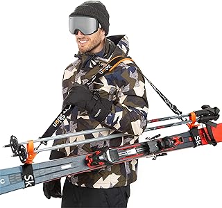 Sklon Ski Strap and Pole Carrier | Avoid The Struggle and Effortlessly Transport Your Ski Gear Everywhere You Go | Features Cushioned Shoulder Sling | Great for Families - Men, Women and Kids - Orange product image