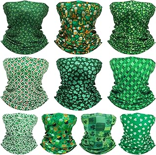 Geyoga 10 Pieces St Patrick's Day Neck Gaiter Shamrock Green Irish Clover Neck Bandanas Headband Balaclava for St. Patrick's Day Outdoor Activity product image