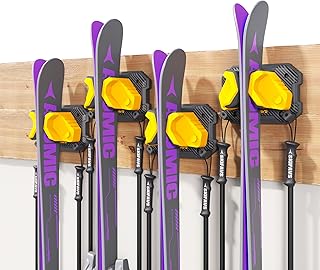 Ski & Snowboard Wall Rack for Garage Wall Fits Any Ski/board, Ski Wall Mount Holders Damage-Free Storage Rack, Garage Organization Space-Saving Winter Gear Organizer, Yellow, 4 Pack product image