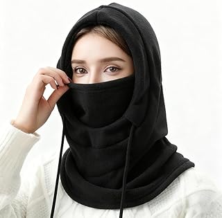 Windproof Winter Face Mask，Warm Fleece Ski Mask for Men and Women，Cold Weather with Motorcycle Bike Cycling Neck Warmer -Black product image