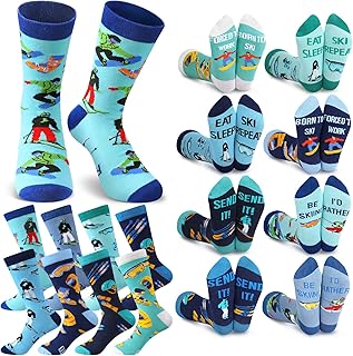 8 Pair Funny Ski Socks Novelty Skiing Accessories Gift Winter Snowboarding Gift for Ski Skiers product image