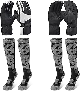 4 Pcs Ski Gloves and Ski Socks Set Waterproof Touchscreen Gloves Cotton Knee High Socks for Skiing Snowboarding product image