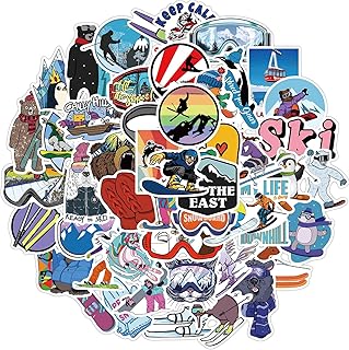 50PCS Cute Ski Stickers Pack, Cool Winter Skiing Stickers for Kids Teens Adults, Waterproof Ski Sticker for Water Bottles Scrapbook Journal Snowboard Helmet Luggage Party Favors(Skiing) product image