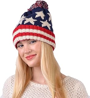 Parquet American Flag Knit Pom Beanie Ski Hat with Stars product image