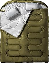 MEREZA Double Sleeping Bag for Adults Mens with Pillow, XL Queen Size Two Person Sleeping Bag for All Season Camping Hiking Backpacking 2 Person Sleeping Bags for Cold Weather & Warm product image