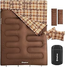 KingCamp Double Sleeping Bag for Adults, Queen Size 2 Person XXL Flannel Sleeping Bag, Waterproof Lightweight Flannel Quilt with 2 Pillows, Perfect for Couples Family Camping Hiking product image