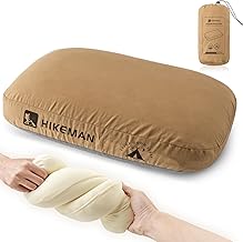 HIKEMAN Camping Memory Foam Pillow - Ultralight Travel Pillow,Backpacking Pillow with Removable Cover,Ergonomic Pillows,Neck Lumbar Support for Outdoor Camp,Sport,Hiking,Backpacking Sleep (Brown) product image