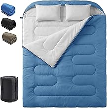 NEWBULIG Double Sleeping Bag for Adults with 2 Pillows, XL Waterproof Lightweight Machine Washable Sleep Bag Cold Weather, 3-Season for Camping/Hiking/Backpacking, 2-in-1 Zipper Converts to 2 Singles product image