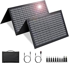 60W Solar Panel for Portable Power Station, Foldable Solar Panel with 12-18V DC Output/USB QC3.0/USB C(10 Changeable DC Adapters), Portable Solar Panels for Camping, Home, Travel, Rv product image