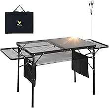 Nice C Camping Table, Ourdoor Grill Table, Tailgate Tables, Solar Panel Tables with USB Type-C&DC Charging Cable, 42W Portable Solar Charger, 2 Side Shelves, with Mesh Net&Cup Holders product image