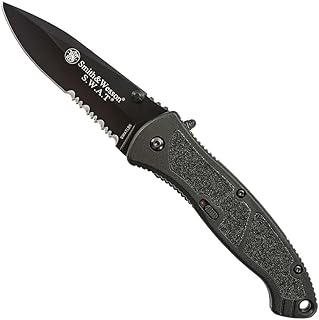Smith & Wesson SWATMB 7.5in S.S. Assisted Opening Knife with 3.2in Serrated Drop Point Blade and Aluminum Handle for Outdoor, Tactical, Survival and EDC product image