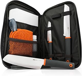GSI Outdoors Santoku Knife Set, Compact 6-Piece Camping Chef Knife Kit with Cutting Board, Sheaths, Soap Bottle & Travel Case product image