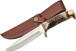 SCO Supplies 9.75" Steel Wolf Hunting Knife with Genuine Stag Handle, Stainless Steel Blade, Brass Guard, and Leather Sheath – Ideal for Camping, Skinning, and Outdoor Survival product image