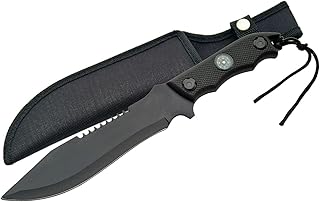 SZCO Hunting Knife 12 Inch - Camping Knife with Campass in Handle, Stainless Steel, Sawtooth Spine on Blade for Hiking, Camping & Outdoor Uses for Men product image