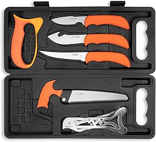 OUTDOOR EDGE WildPak, 8-Piece Field to Freezer Hunting & Game Processing Knife Set with Caping Knife, Gut-Hook Skinner, Boning/Fillet Knife, Wood/Bone Saw, Spreader, Gloves, and Hard-Side Carry Case product image