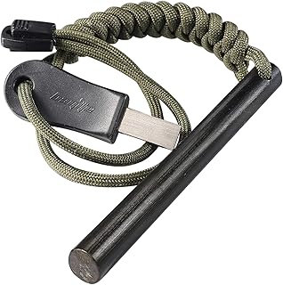 bayite 4 Inch Survival Ferrocerium Drilled Flint Fire Starter, Ferro Rod Kit with Paracord Landyard Handle and Striker, 4"(Long) x 3/8"(Diameter) product image