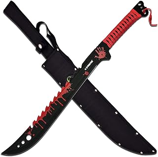 Z-Hunter – Fixed Blade Survival Machete –Black Steel Blade w/ Red Blood Spatter Design, Full Tang, Red Cord Wrapped Handle w/ Lanyard, Nylon Sheath, Outdoor, Hunt, Camp, Hike, Survival, ZB-124RD product image