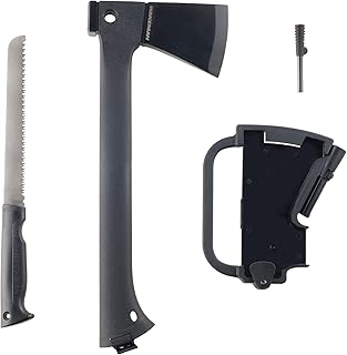 Camping Hand Axe and Survival Gear - Lightweight Hatchet with Nested Serrated Wood Saw Knife and Magnesium Fire Starter Tool by Wakeman (Black) product image