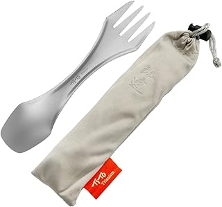 TiTo Titanium Spork 3-in-1 Spoon,Fork and Knife Lightweight Camping Utensil,Eco-Friendly Flatware for Outdoor Traveling,Hiking,Backpacking and Picnics with Cloth Case product image