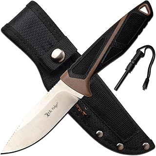 Elk Ridge - Outdoors Fixed Blade Knife - Satin Finish Stainless Steel Blade, Black/Brown Nylon Fiber Handle w/Rubber - Nylon Sheath, Fire Starter - Hunting, Camping, Survival - ER-200-23BR product image