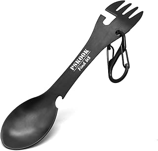 PSKOOK 5-in-1 Utility Tactical Spork, Stainless Steel Spoon & Bottle Opener, Fork & Knife, Can Opener Combo Camping Utensil for Hiking, Camping or Backpacking (Black) product image