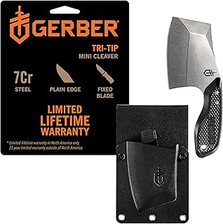 Gerber Gear TRI-Tip Mini Cleaver Fixed Blade Camping Knife with Molle Sheath for Survival and Bushcrafting, Black product image