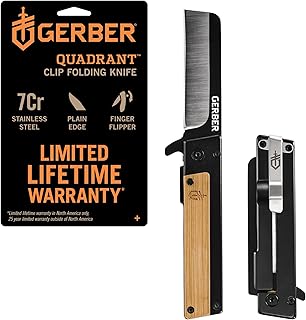 Gerber Gear Quadrant Clip Folding Pocket Knife, EDC Plain Edge Flipper Knife with Pocket Clip, Gifts for Men, Stainless Steel Survival Tool, Bamboo product image
